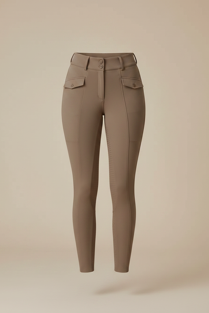 Pantalon Équitation Marron Femme Ajusté Poches Latérales - Polyester - vue 3