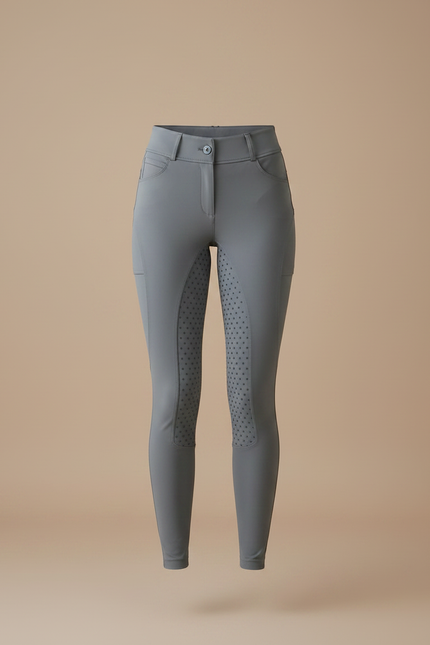 Pantalon Équitation Gris Silicone Taille Haute Slim - Polyester - vue 3