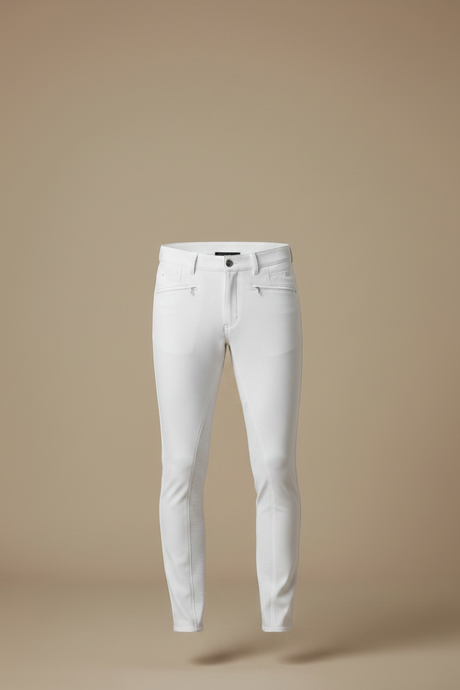 Pantalon Équitation Blanc Homme Adhérent Silicone Stretch Moderne - Polyester - vue 3