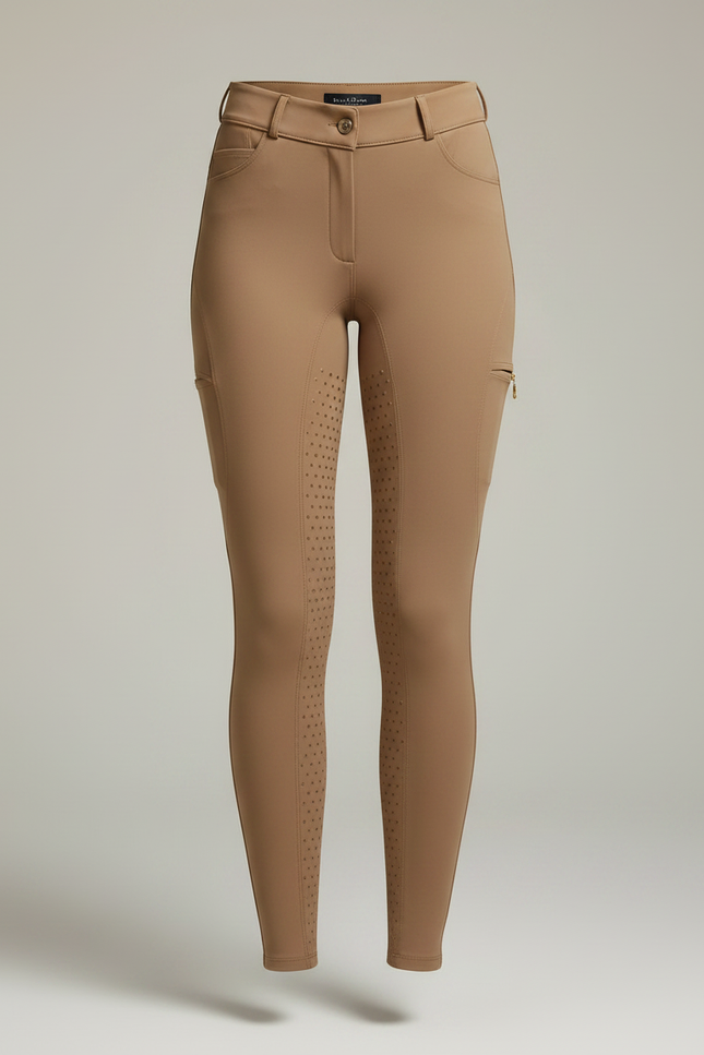 Pantalon Équitation Beige Femme Silicone Ajusté Sportif - Camel Polyester - vue 3