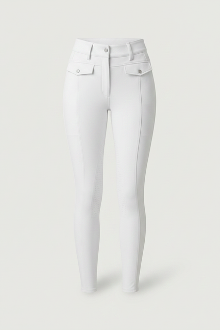 Pantalon Équitation Blanc Femme Silicone Taille Haute Ajusté - Polyester - vue 3