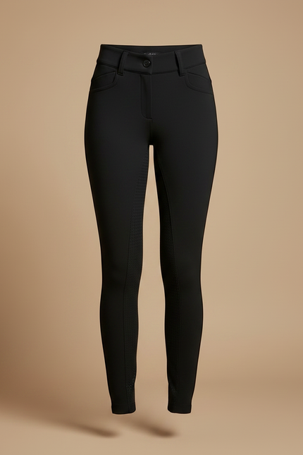 Pantalon Équitation Noir Silicone Ajusté Bouton Femme - Polyester - vue 3