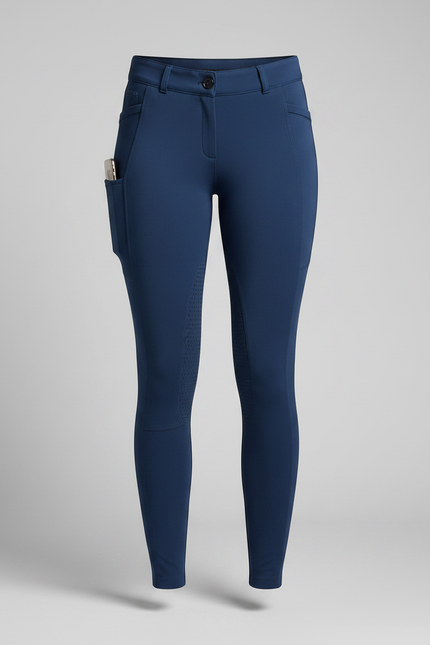 Pantalon Équitation Bleu Marine Femme Ajusté Poches Latérales - Polyester - vue 3