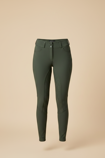 Pantalon Équitation Femme Vert Militaire Silicone Adulte Slim - Kaki Polyester - vue 3
