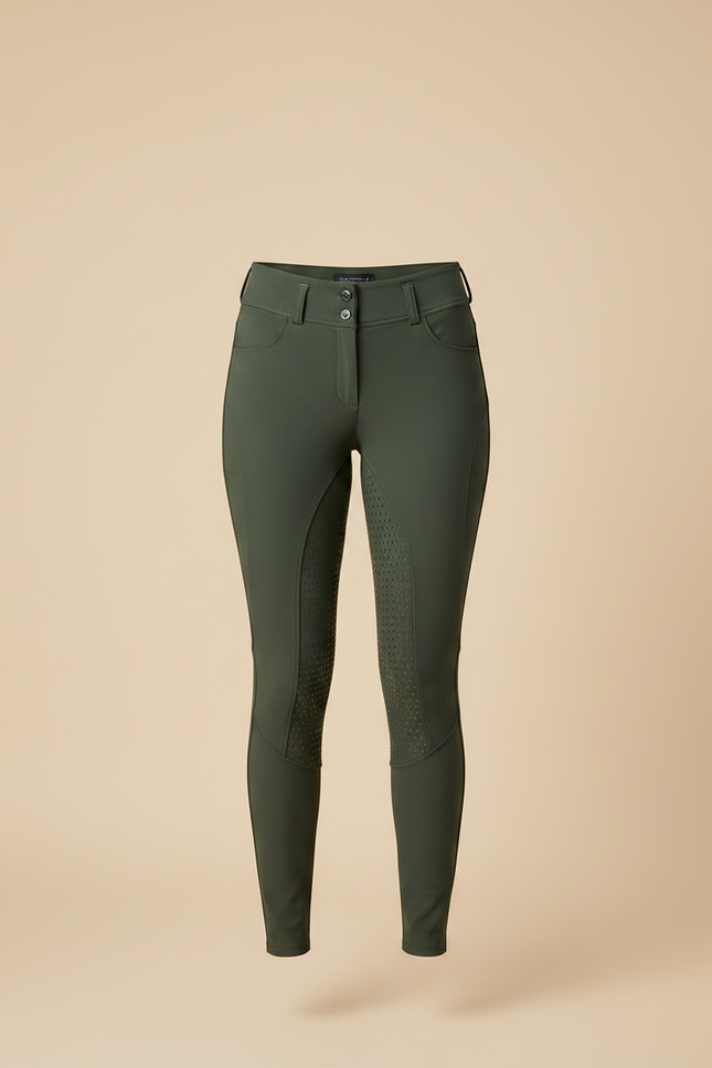 Pantalon Équitation Femme Vert Militaire Silicone Adulte Slim - Kaki Polyester - vue 3