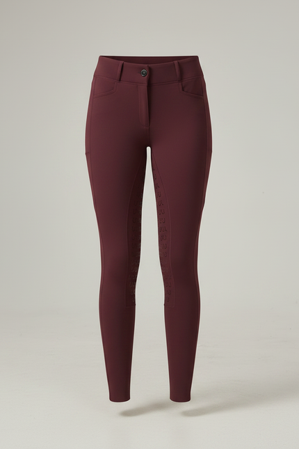 Pantalon Équitation Femme Bordeaux Silicone Ajusté Respirant - Polyester - vue 3
