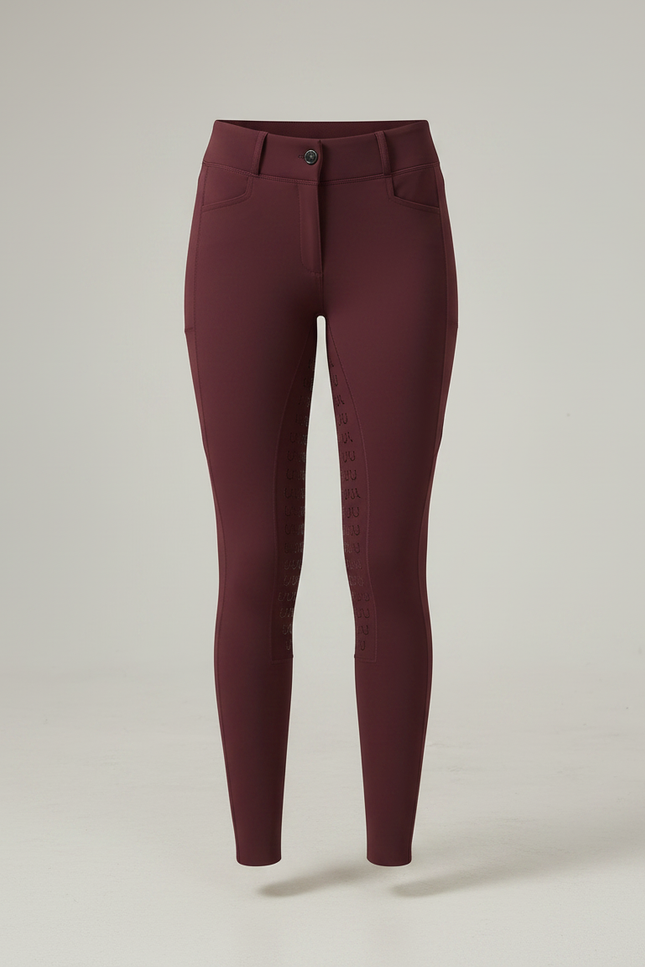 Pantalon Équitation Femme Bordeaux Silicone Ajusté Respirant - Polyester - vue 3