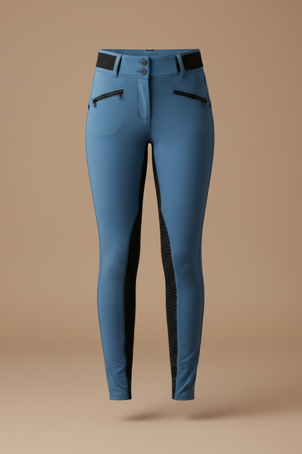 Pantalon Équitation Bleu Femme Taille Haute Slim Zippé - Polyester - vue 3