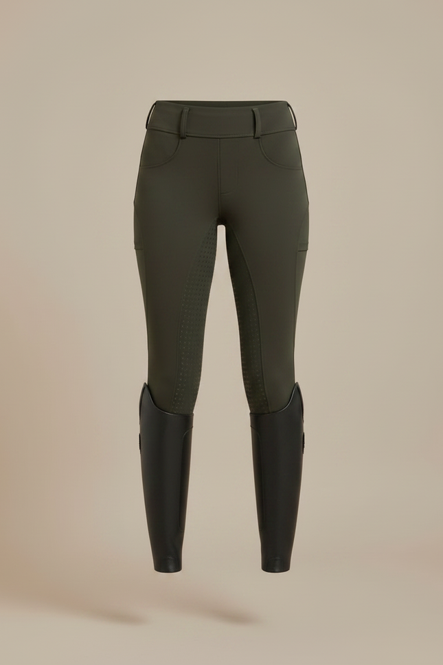Pantalon Équitation Femme Vert Kaki Adhérent Silicone Taille Haute - Polyester - vue 3