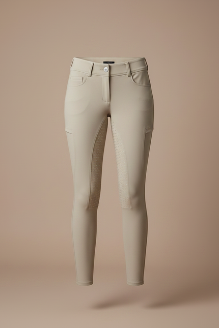Pantalon Équitation Beige Femme Silicone Grip Confortable - Polyester - vue 3