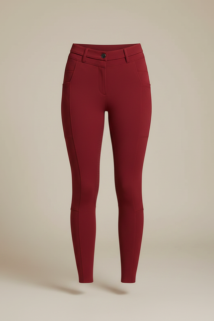 Pantalon Équitation Rouge Ajusté Silicone Poches Femme - Bordeaux Polyester - vue 3