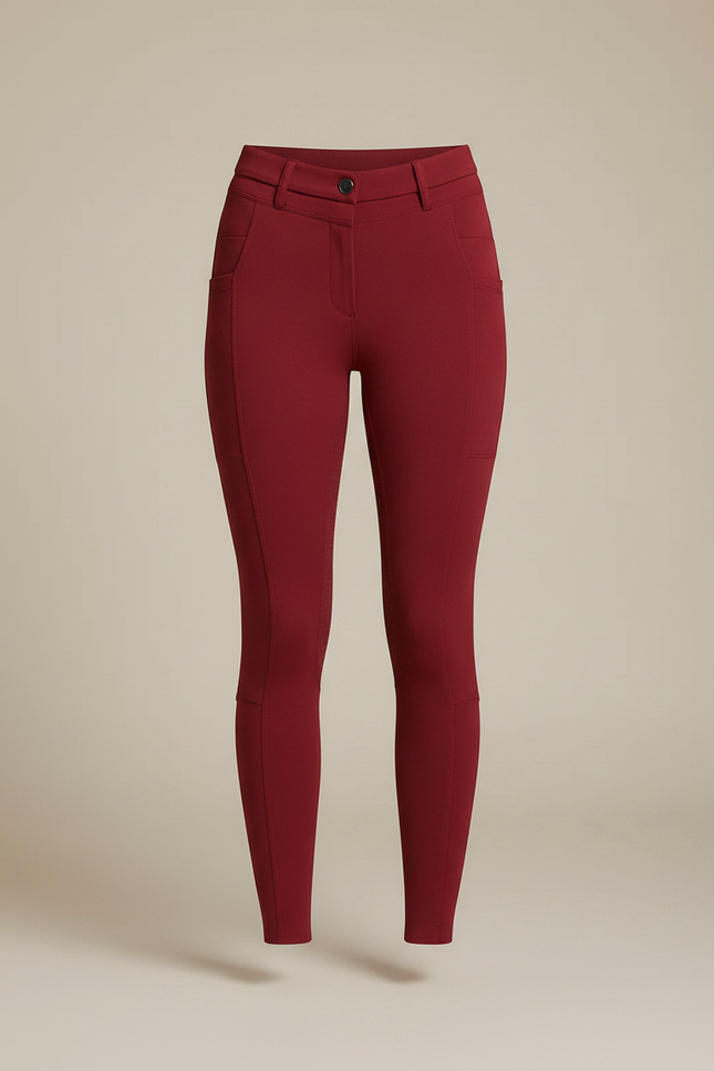 Pantalon Équitation Rouge Ajusté Silicone Poches Femme - Bordeaux Polyester - vue 3