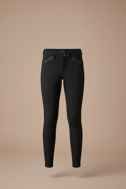 Pantalon Équitation Noir Enfant Silicone Poches Vertes - Polyester - vue 3