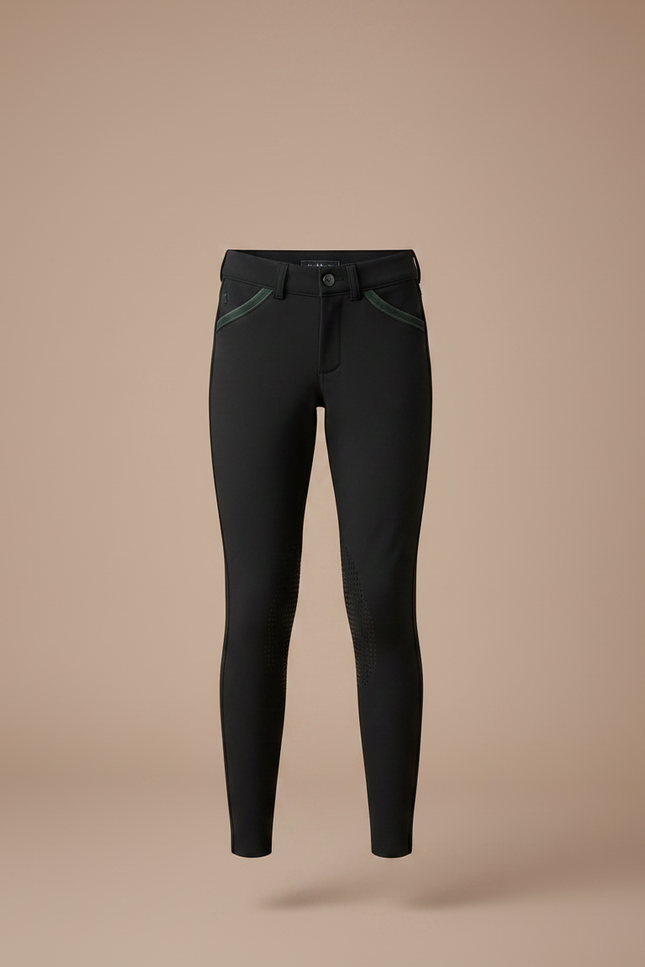 Pantalon Équitation Noir Enfant Silicone Poches Vertes - Polyester - vue 3