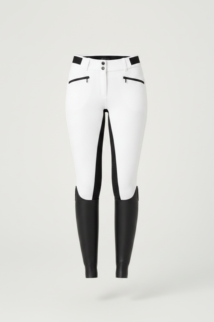 Pantalon Équitation Blanc Noir Taille Haute Élastique - Polyester - vue 3