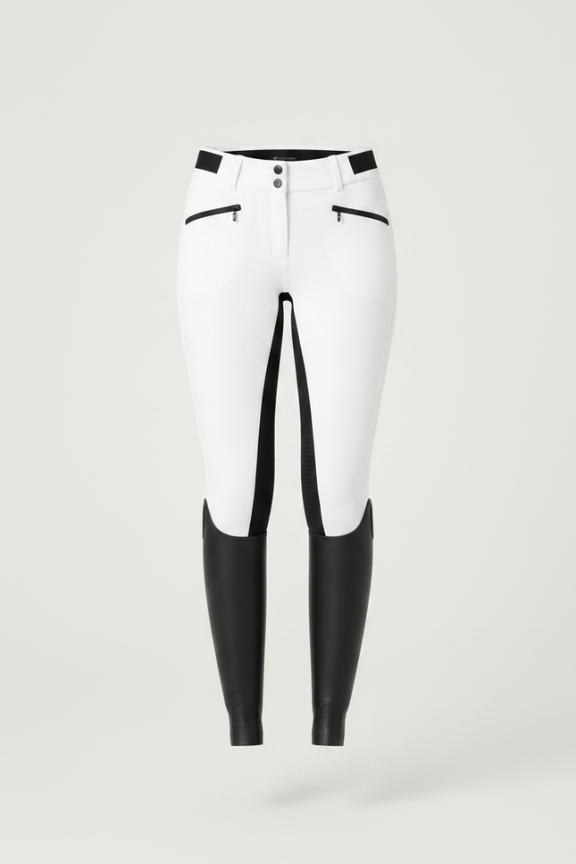 Pantalon Équitation Blanc Noir Taille Haute Élastique - Polyester - vue 3