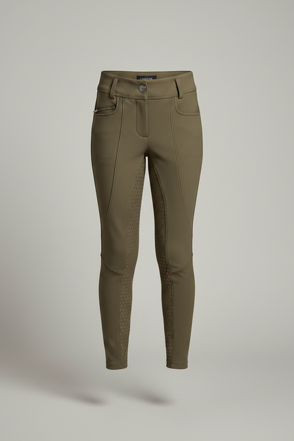 Pantalon Équitation Enfant Kaki Silicone Adhérent Ajusté - Polyester - vue 3