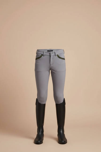 Pantalon Équitation Garçon Gris Poches Vertes Silicone - Polyester - vue 3