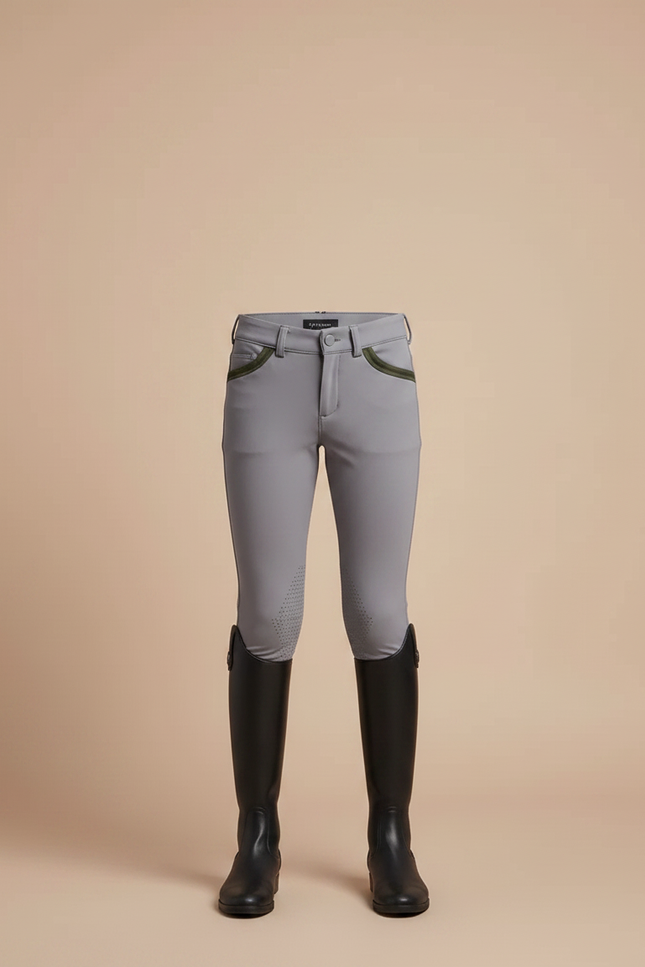 Pantalon Équitation Garçon Gris Poches Vertes Silicone - Polyester - vue 3